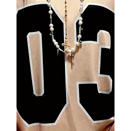 [Sporty Chic T-Shirt] Lightweight Breathable Women's V-Neck T-Shirt | Sporty Chic Design with Bold '03' Numerals & Leopard Print - Machine Washable, Spring/Summer Casual Top