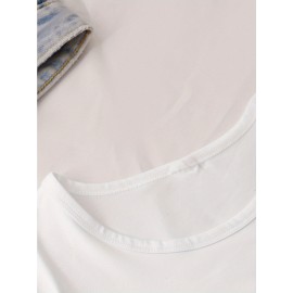 Women'S Y2K-Inspired Casual T-Shirt with Cartoon Print - Short Sleeve, Round Neck, All-Season Top | Playful Anime-Style Design with Bow and Weightlifting