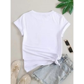 [1pc Soft Cartoon Tee] 1pc Women's Soft Stretchy Cartoon Graphic Print T-Shirt | Relaxed Fit Round Neck Short Sleeve Tee for Casual, Gym & Outdoor Activities | Machine Washable All-Season Comfort, Breathable Fabric, Playful Design