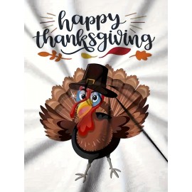 Plus Size, Women's Thanksgiving Turkey Graphic Long Sleeve T-Shirt - Happy Thanksgiving Top with Fall Leaves, White Shirt for Holiday Parties & Everyday Fall Outfits - Machine Washable Casual Women's Apparel