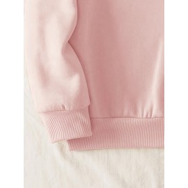 [Cute Sweatshirt] Soft Pink Women's Plus Size Cute Cartoon Character Print Sweatshirt | Miser Brothers & We're Too Much! Graphic, Machine Washable Casual Winter & Autumn Top, Cozy Comfort Clothing, Relaxed Fit Pullover