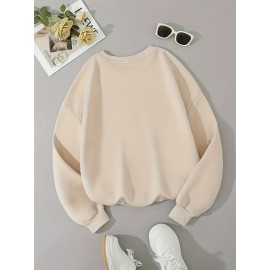 Plus Size, Large-Sized Women's Christmas Cartoon Print Hoodie - Oversized Round-Neck Pullover Sweatshirt with Santa & Elves, Soft Casual Sleeve, Machine Washable Cozy Winter Holiday Sweater for Women