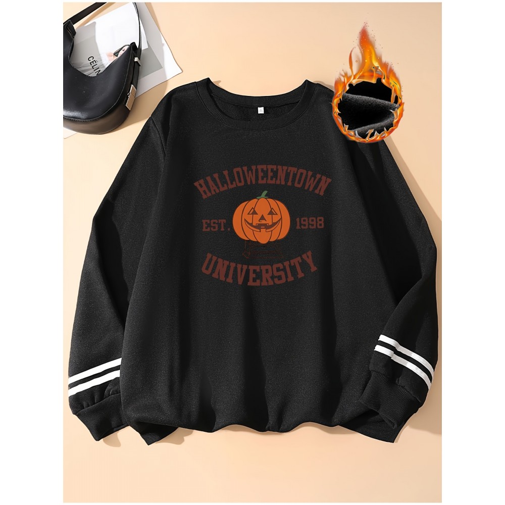 Plus Size - Halloween 2024 Women'S Plus Size Long Sleeve Crewneck Sweatshirt - 