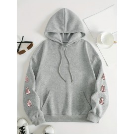 Winter Warmth | Women's Plus Size Christmas Tree Print Hoodie - Cozy Long Sleeve Pullover with Pockets, Festive 