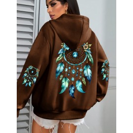 Plus Size - Women'S Elegant Dreamcatcher Hoodie - Cozy Fall/Winter Pullover with Colorful Design, Black Long Sleeve Sweatshirt for Casual or Chic Outfits, Cozy Clothing | Dreamcatcher Design | Durable Fabric