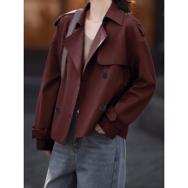 [Elegant Blazer] Elegant Brown Women's Blazer | Structured Non-Stretch Jacket, Machine Washable Chic Outerwear for Everyday & Formal Events, Minimalistic Design, Sophisticated Craftsmanship