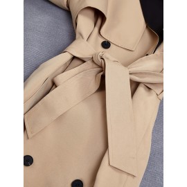 Elegant Beige & Black Color Block Trench Coat with Lapel Collar - Long Sleeve, Mid-Length, Button-Up Outerwear for Women, Perfect for Fall 2025, Stylish Commuter Wear | Chic Lapel Collar | Structured Design