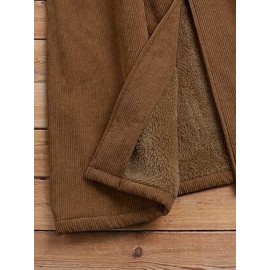 Women'S Elegant Fleece-Lined Mid-Length Coat - Loose Fit Long Sleeve with Button Front, Solid Color Brown, Perfect for Fall/Winter, Cozy Outerwear | Buttondown Coat | Placket Closure