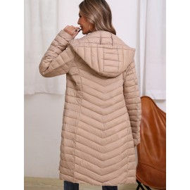 Women'S Lightweight Long Winter Coat - Warm Padded Zipper Front, Elegant Solid Color, Regular Fit Long Sleeve Coat for Daily Casual Comfort & Formal Occasions, Winter Coats, Seasonal Fashion, Sophisticated Style, Cozy Fabric
