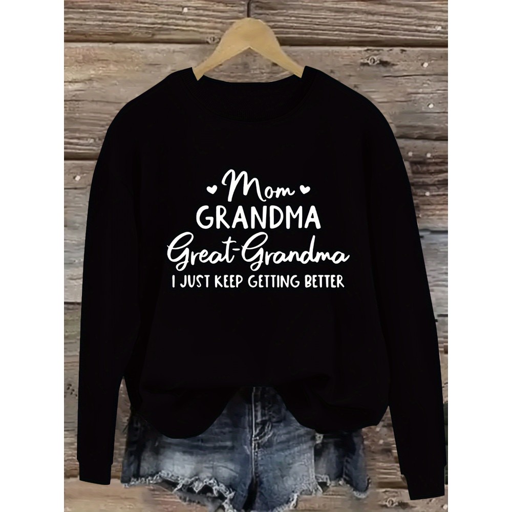 Women'S Plus Size Casual Pullovers, Polyester 100% Knit Fabric, Crew Neck with Slight Stretch, Alphabet Print, Fall/Winter Sportswear, Oversized Top with 