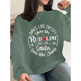 Plus Size Christmas Santa Print Sweatshirt, Casual Long Sleeve Crew Neck Pullover Sweatshirt, Women's Plus Size Clothing