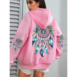 Plus Size - Women'S Elegant Dreamcatcher Hoodie - Cozy Fall/Winter Pullover with Colorful Design, Black Long Sleeve Sweatshirt for Casual or Chic Outfits, Cozy Clothing | Dreamcatcher Design | Durable Fabric